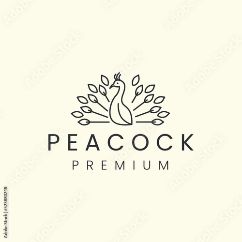 peacock bird with minimalist linear style logo vector icon template design illustration