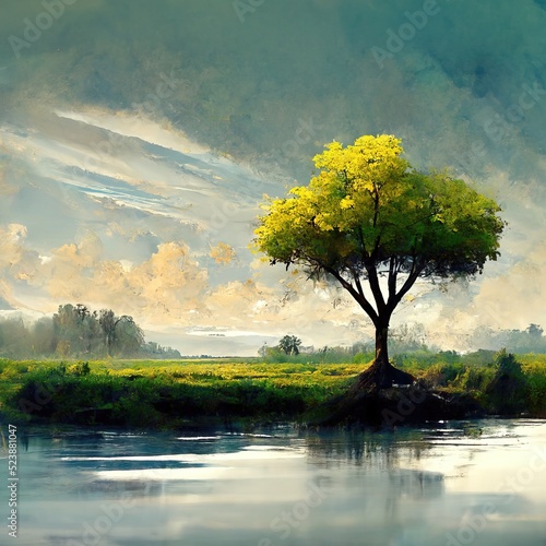 Digital painting of a peaceful nature scene  Illustration