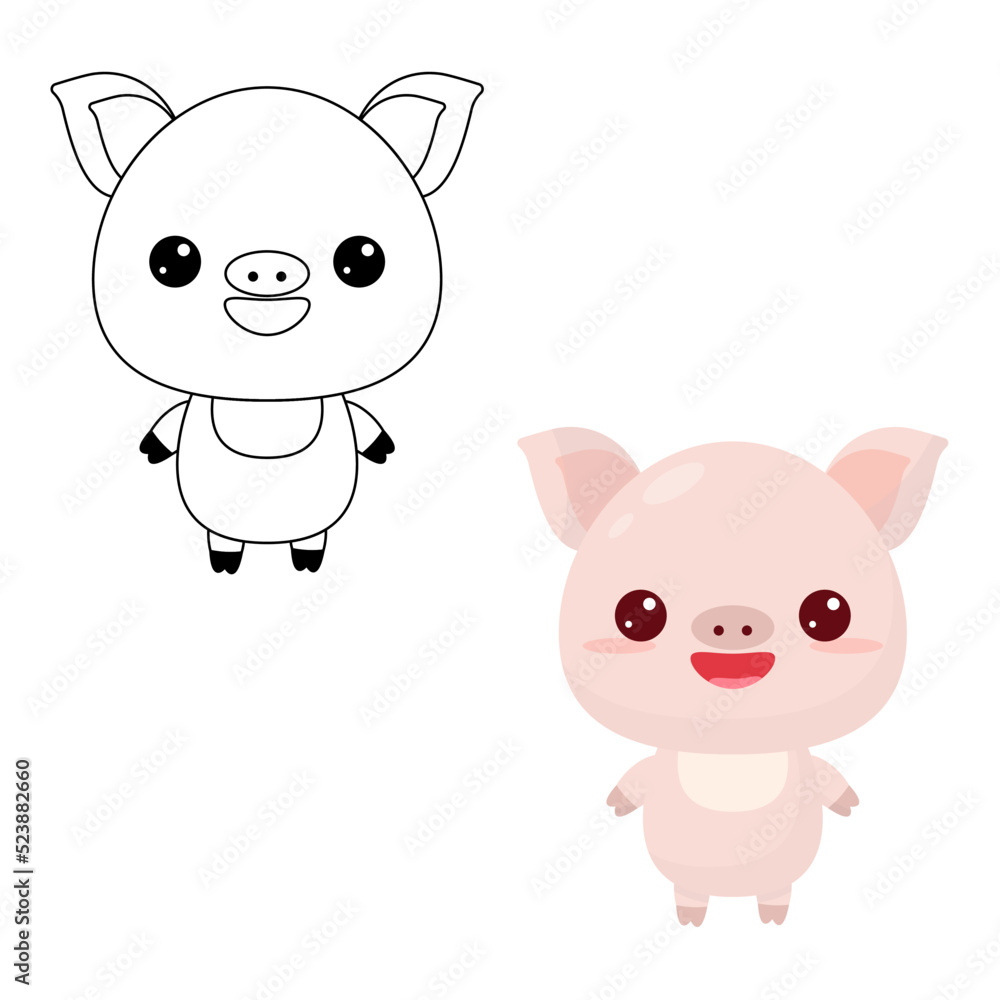 Cute pig toy.Contour drawing of a cartoon animal. Coloring book for kids Cute pig toy.Contour drawing of a cartoon animal. Coloring book for kids