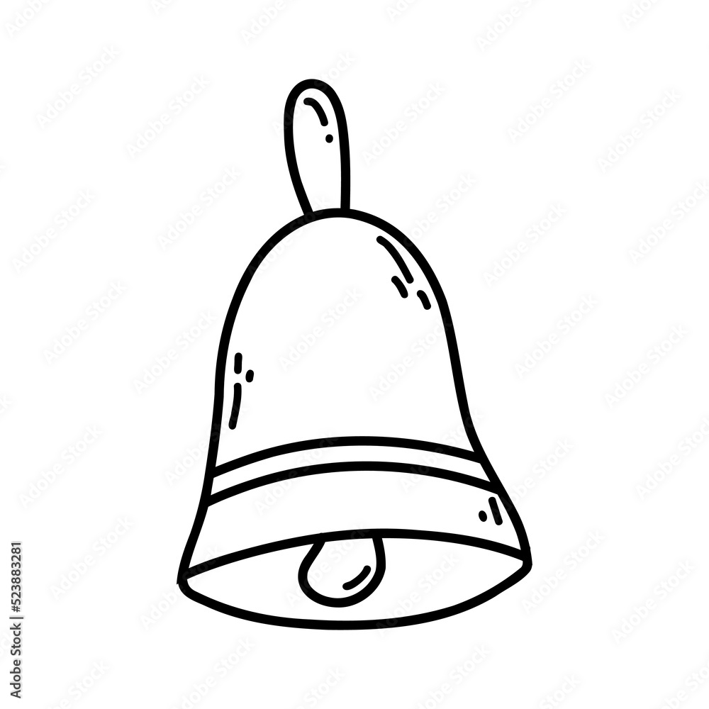 Naklejka premium Hand drawn doodle bell. Vector sketch illustration of black outline notification icon, school bell for print, coloring page, kids design, logo
