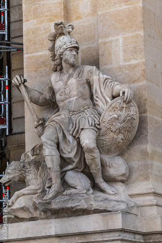 Fragments of North portal of Hotel des Invalides (National Residence of Invalids, 1671 - 1676) – now complex of museums and monuments relating to military history of France. PARIS, FRANCE.