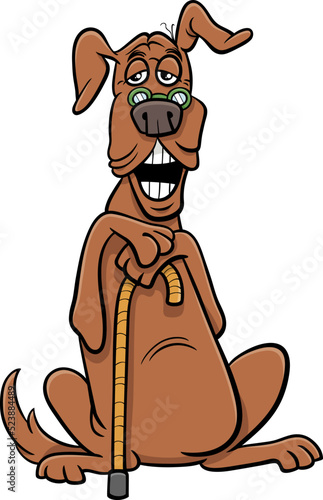 cartoon senior dog comic animal character with a cane