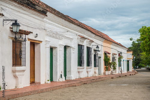street view of colonial houses  in mompox town, colombia photo