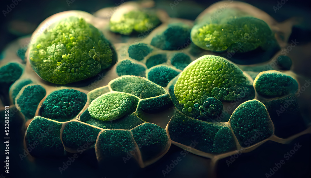 Plant cells of a plant with green chlorophyll - obrazy, fototapety, plakaty 
