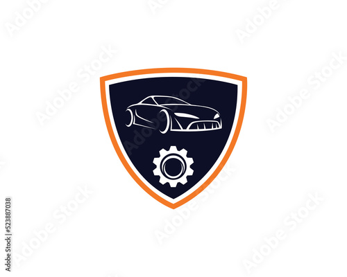 Car Repair Service Logo Design. Automotive Car  Gear and Garage Logotype Vector Illustration.