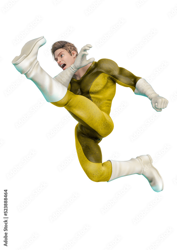 super power hero cartoon doing a mega kick super power hero cartoon doing a mega kick