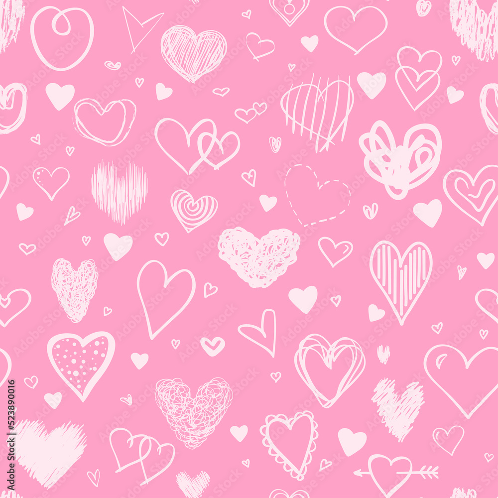 Hand drawn background with grunge hearts. Seamless grungy wallpaper on surface. Chaotic texture with many love signs. Lovely pattern. Line art. Print for banner, flyer or poster. Colorful illustration Hand drawn background with grunge hearts. Seamless grungy wallpaper on surface. Chaotic texture with many love signs. Lovely pattern. Line art. Print for banner, flyer or poster. Colorful illustration