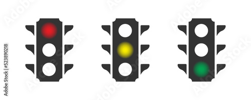 Traffic lights with all three colors on. Simple design. Flat vector illustration.