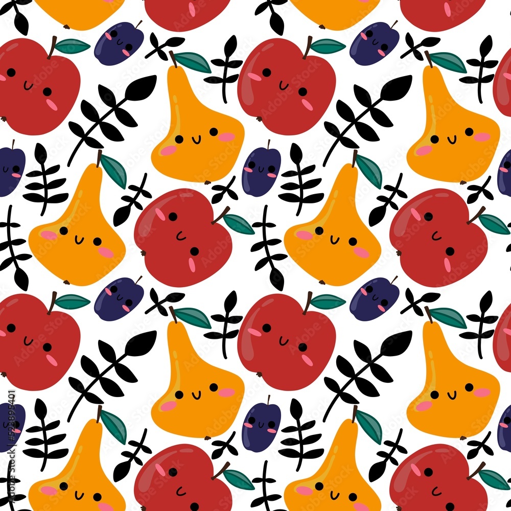 Autumn cartoon fruit seamless pattern for kids clothes print and accessories and wrapping and fabrics and kitchen