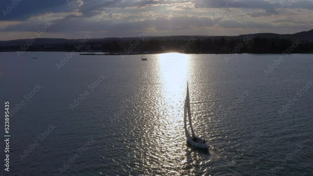 Aerial view from sailing boat at sunset, Hungary Aerial view from sailing boat at sunset, Hungary