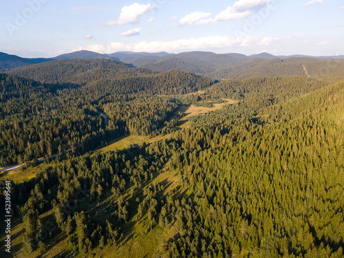 Aerial Sunset view of  Rhodopes Mountains, Bulgaria photo