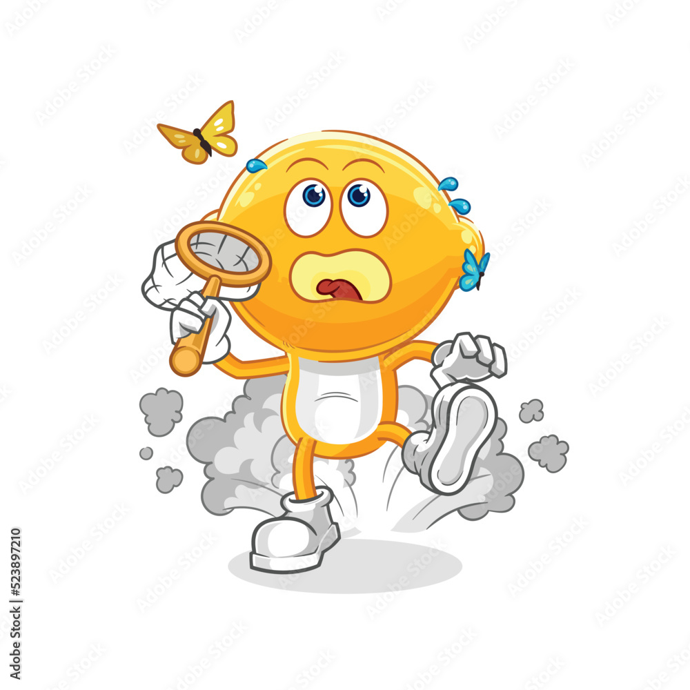 lemon head catch butterfly illustration. character vector lemon head catch butterfly illustration. character vector
