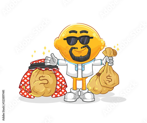lemon head rich arabian mascot. cartoon vector