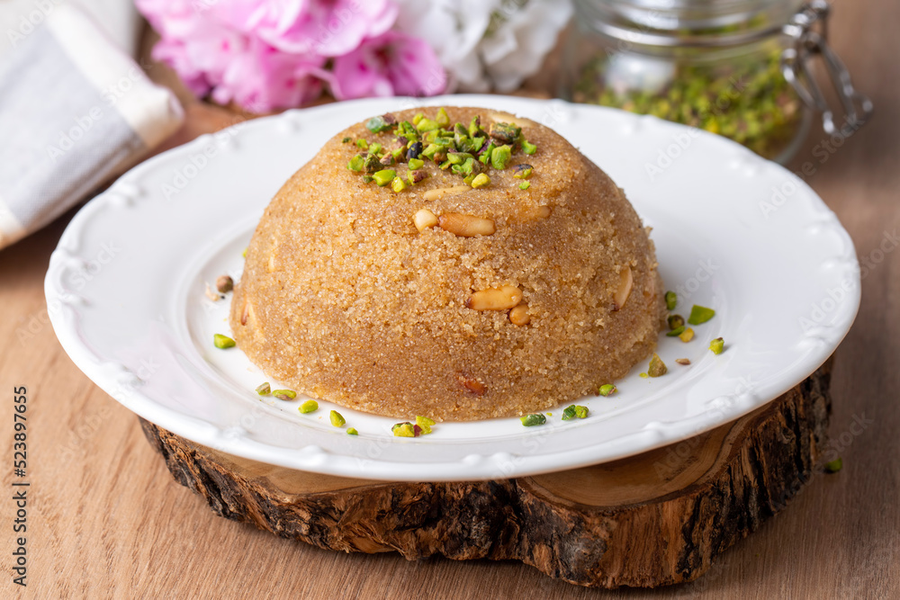 Traditional Turkish semolina sweet desert halva (Turkish name; irmik helvasi) Traditional Turkish semolina sweet desert halva (Turkish name; irmik helvasi)