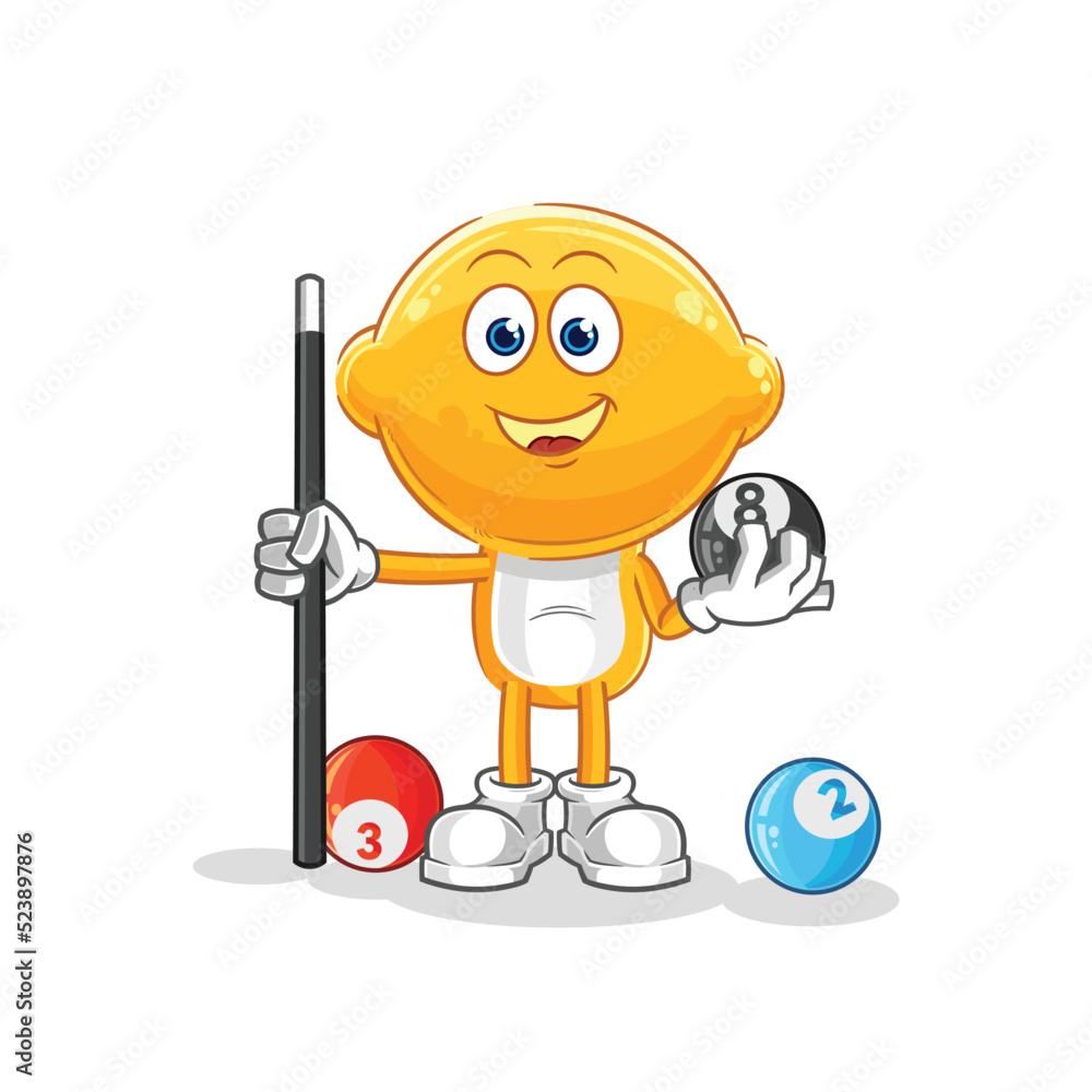 lemon head plays billiard character. cartoon mascot vector