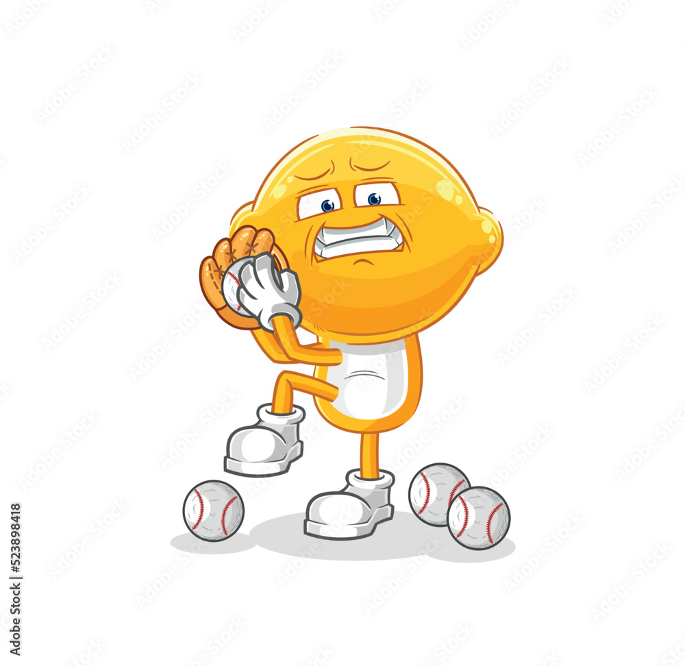 lemon head baseball pitcher cartoon. cartoon mascot vector lemon head baseball pitcher cartoon. cartoon mascot vector