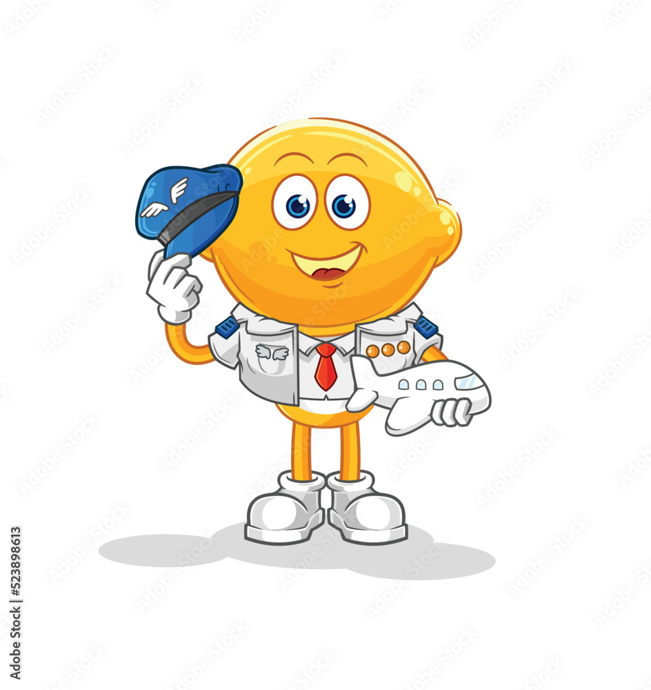 lemon head pilot mascot. cartoon vector