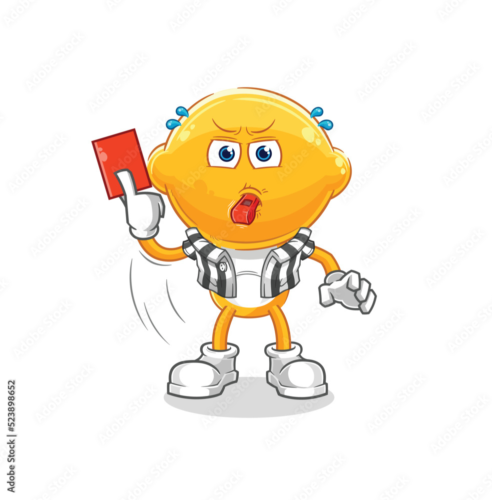 lemon head referee with red card illustration. character vector