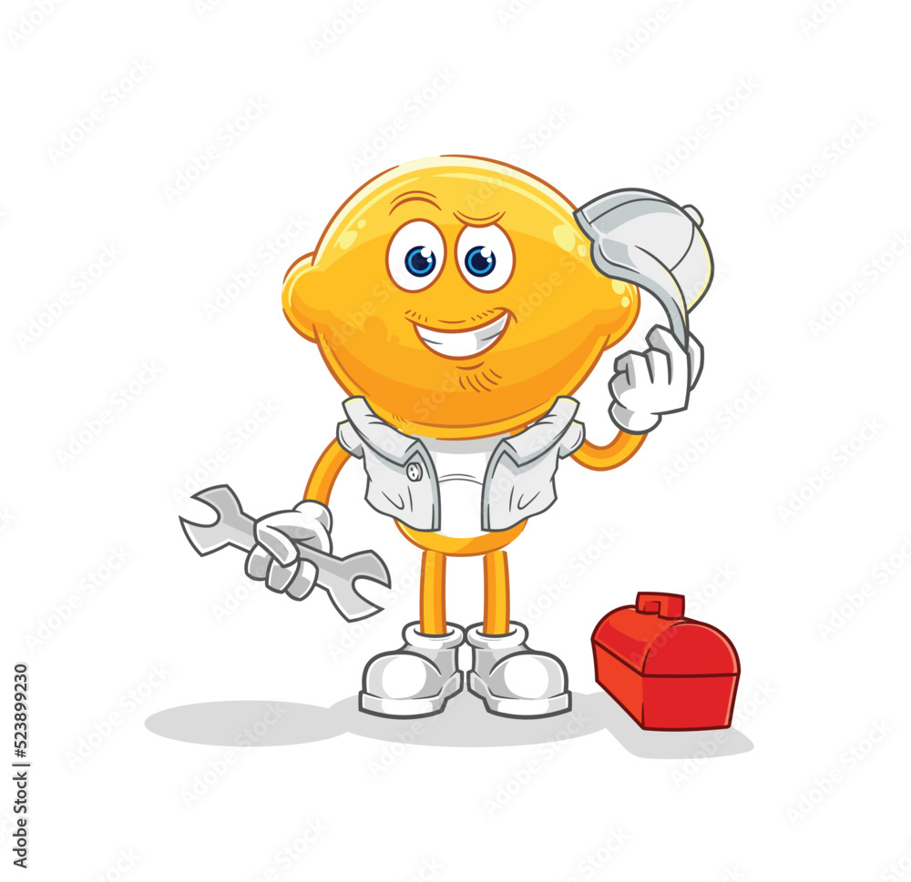 lemon head mechanic cartoon. cartoon mascot vector lemon head mechanic cartoon. cartoon mascot vector
