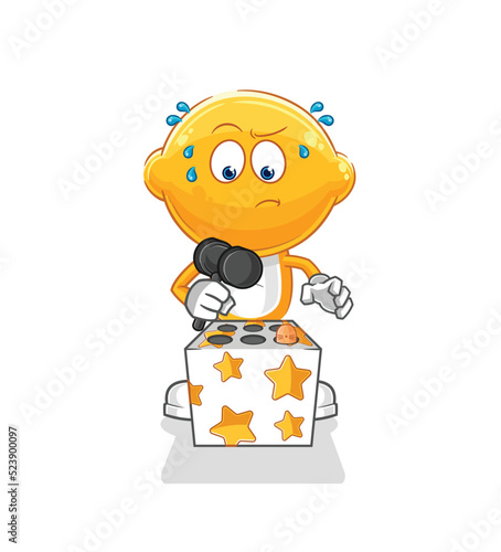 lemon head play whack a mole mascot. cartoon vector