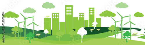 Green icon of sustainable city skyline, environmental concept