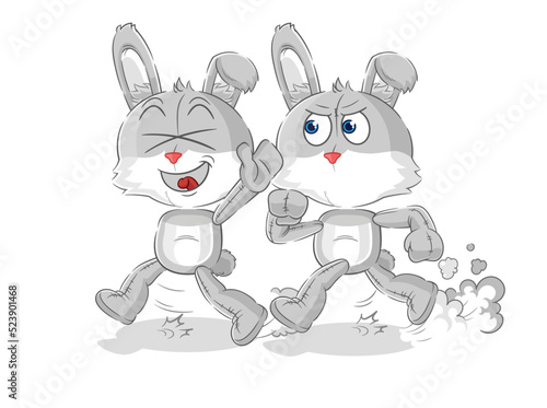 rabbit play chase cartoon. cartoon mascot vector