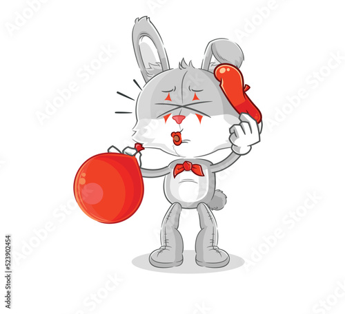 rabbit pantomime blowing balloon. cartoon mascot vector