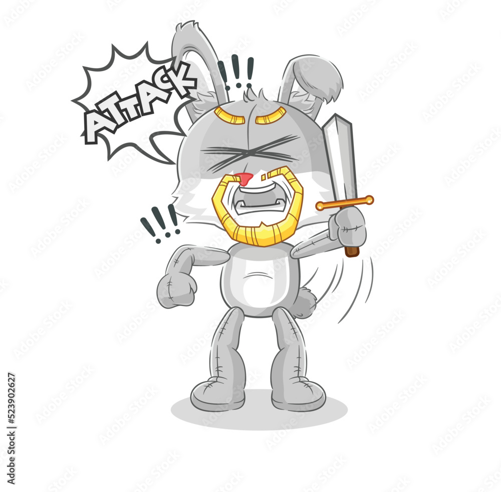 rabbit knights attack with sword. cartoon mascot vector rabbit knights attack with sword. cartoon mascot vector
