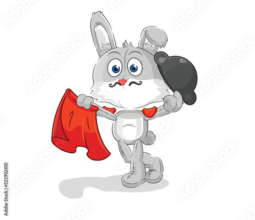 rabbit matador with red cloth illustration. character vector