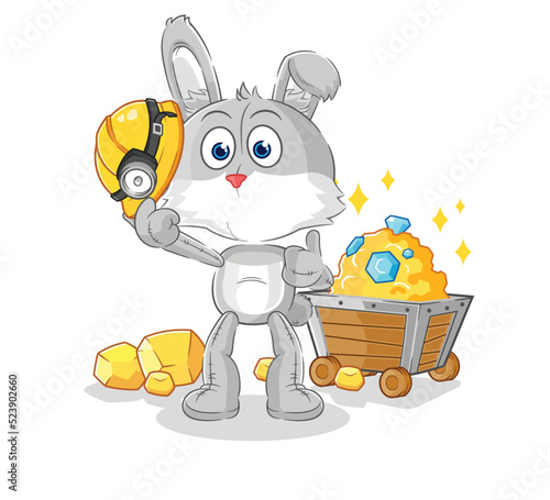 rabbit miner with gold character. cartoon mascot vector
