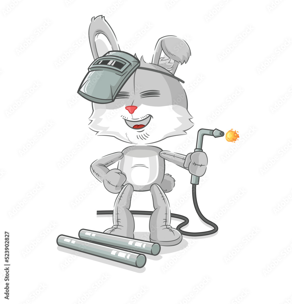 rabbit welder mascot. cartoon vector