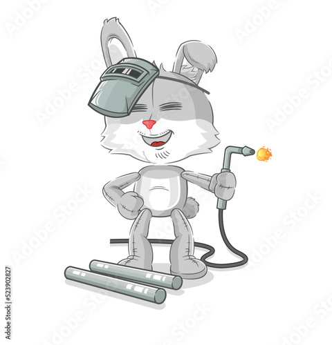 rabbit welder mascot. cartoon vector
