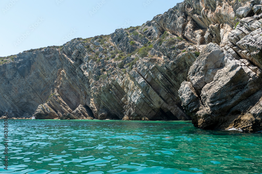 A hidden beach near the town of Sesimbra, a unknown secluded beach near Lisbon, Portugal A hidden beach near the town of Sesimbra, a unknown secluded beach near Lisbon, Portugal