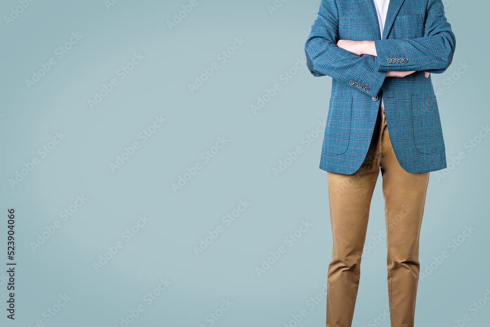 Blue jacket beige trousers discount