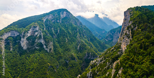 panoramic aerial shot of beautiful Leptokaria and Litochoro from Mount Olympus. High quality photo