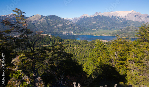 View of lakes Nahuel Huapi and slopes of mountain Cerro Campanario near Bariloche. Argentina, South America