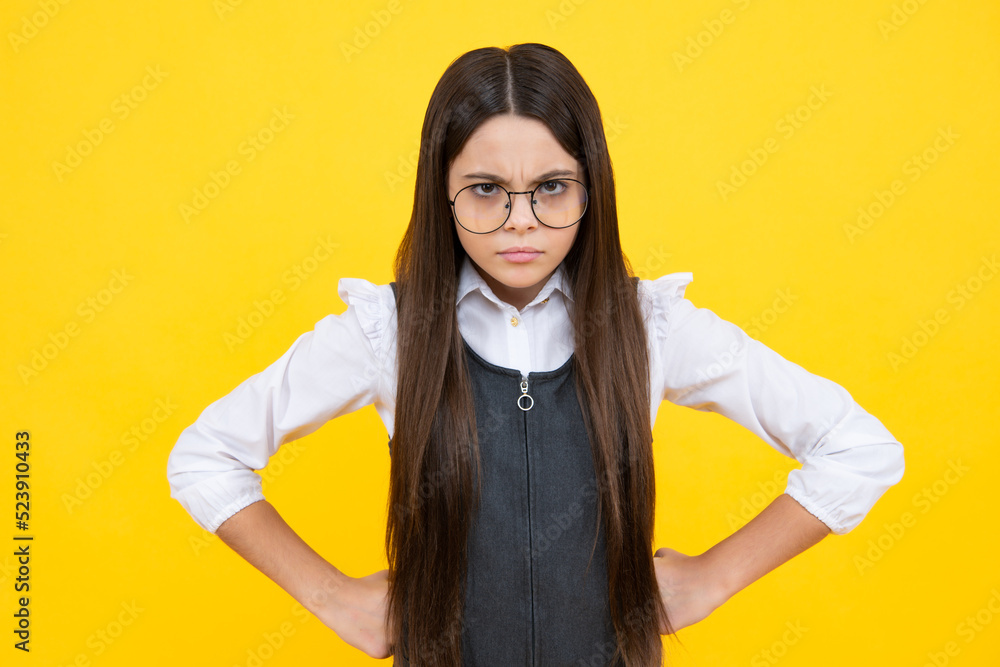 Angry teenager girl, upset and unhappy negative emotion. Nerd child student. Studio portrait of sadness anger teen. Portrait of a very mad and upset child. Angry teenager girl, upset and unhappy negative emotion. Nerd child student. Studio portrait of sadness anger teen. Portrait of a very mad and upset child.