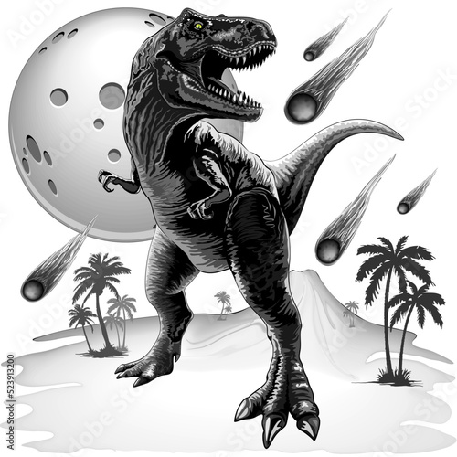 T-Rex Jurassic Dinosaur standing on Moonlight