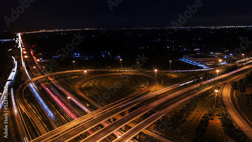 Canvas Print over Road city highway at night - Bird eye viwe - drone -Top view