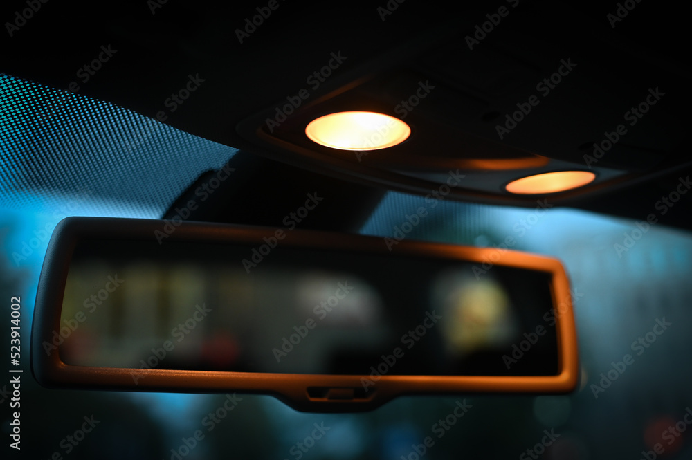 Rear view mirror in car saloon Rear view mirror in car saloon