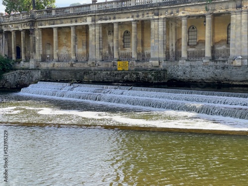 Picturesque three-stage dam on the river Avon in Bath City photo