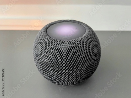 Review HomePod assistant gray on the table photo
