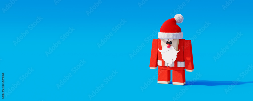 Santa Claus funny 3d character with red nose. Christmas Holidays concept on blue background 3d render 3d illustration