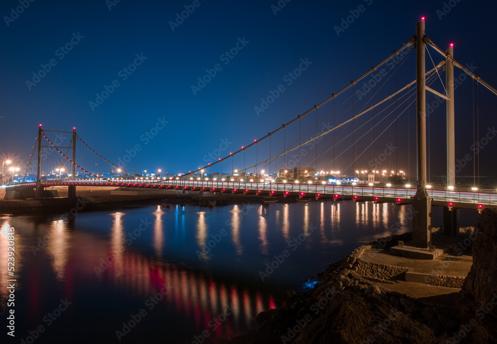 Obraz premium Al Ayjah (Creek Suspension) Bridge. Sur, Ash Sharqiyah South Governorate, Sultanate of Oman