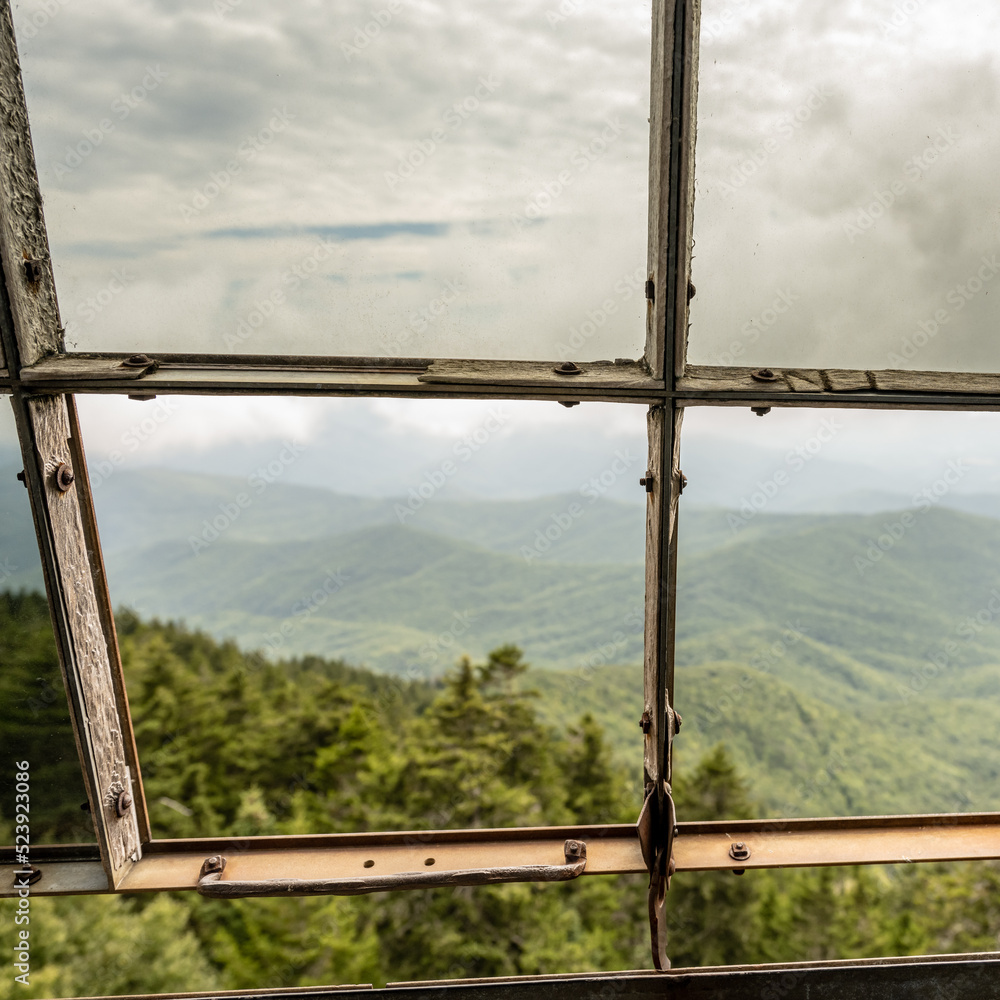 Looking out the Glass Windows of Mount Sterling Fire Tower Looking out the Glass Windows of Mount Sterling Fire Tower