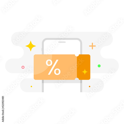 Digital voucher on smartphone screen concept illustration flat design vector eps10. graphic element for infographic, landing page, empty state app or web ui, icon