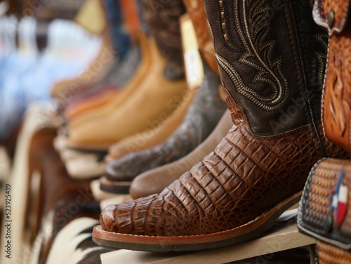 Foto Closeup of a brown leather cowboy boot