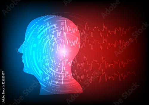 Concept of human focal seizure. Brain waves and technology background. Vector illustration.
