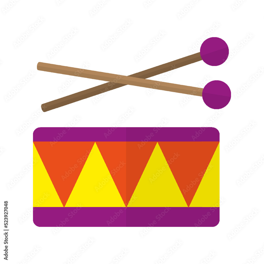 Drum stick children circus musical instrument flat. Toy store logo colorful sticker educational entertaining tool kids home games creativity singing musician fine motor skills good hearing isolated Drum stick children circus musical instrument flat. Toy store logo colorful sticker educational entertaining tool kids home games creativity singing musician fine motor skills good hearing isolated