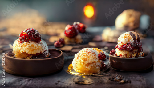 Fotografia Delicious strawberry dessert with vanilla ice cream